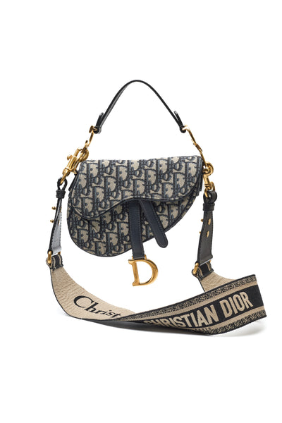 Christian Dior Mini Navy Monogram Oblique Saddle Bag with Strap