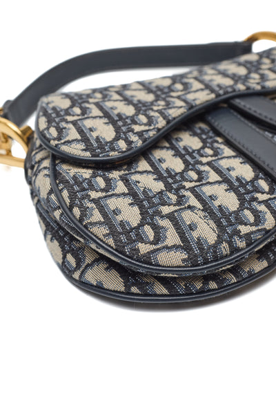 Christian Dior Mini Navy Monogram Oblique Saddle Bag with Strap
