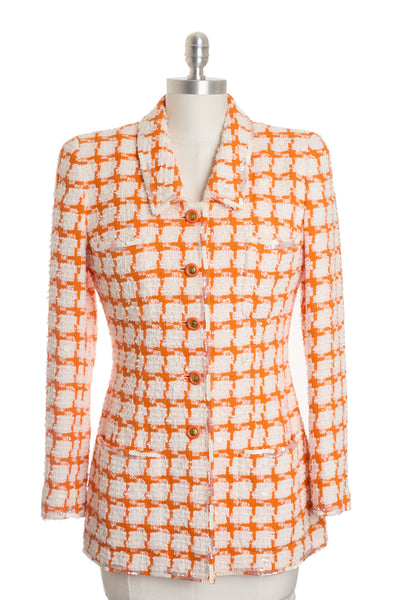 Chanel Rare Vintage 1995 SS Barbie Runway Orange Tweed and Sequin Jacket