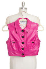 Chanel Vintage 1995 SS Runway Hot Pink Leather Cropped Vest