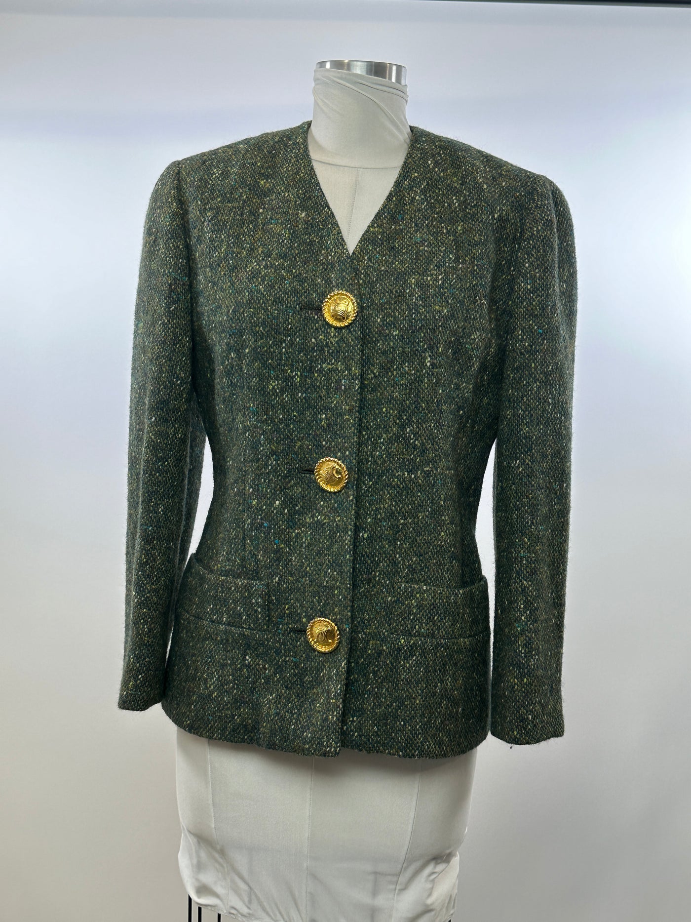 Celine Vintage Green Tweed Jacket