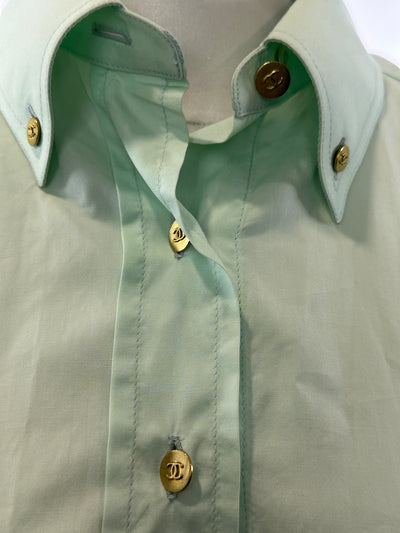 Chanel Vintage Mint Green Cotton CC Button Up