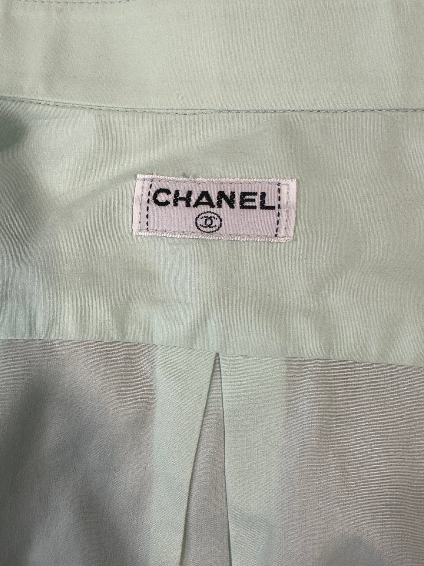 Chanel Vintage Mint Green Cotton CC Button Up