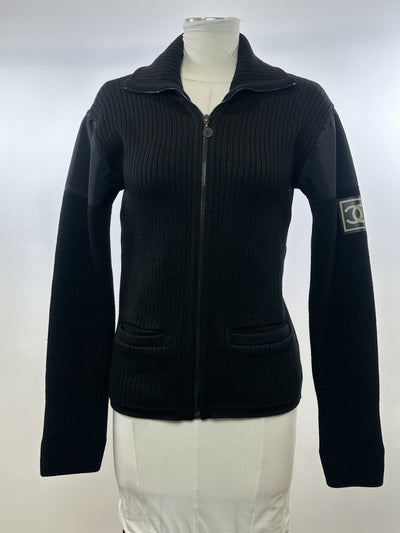 Chanel Black Wool CC Sport Zip Up