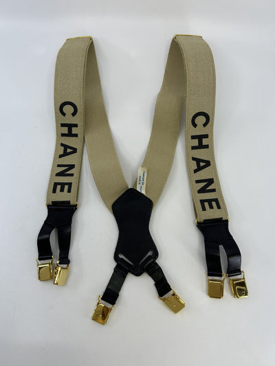 Chanel Vintage 1994 Runway Beige Logo Suspenders