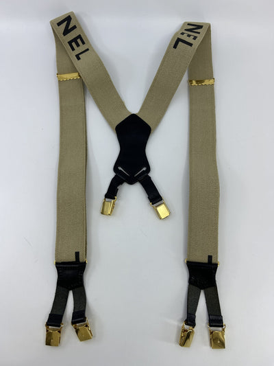 Chanel Vintage 1994 Runway Beige Logo Suspenders