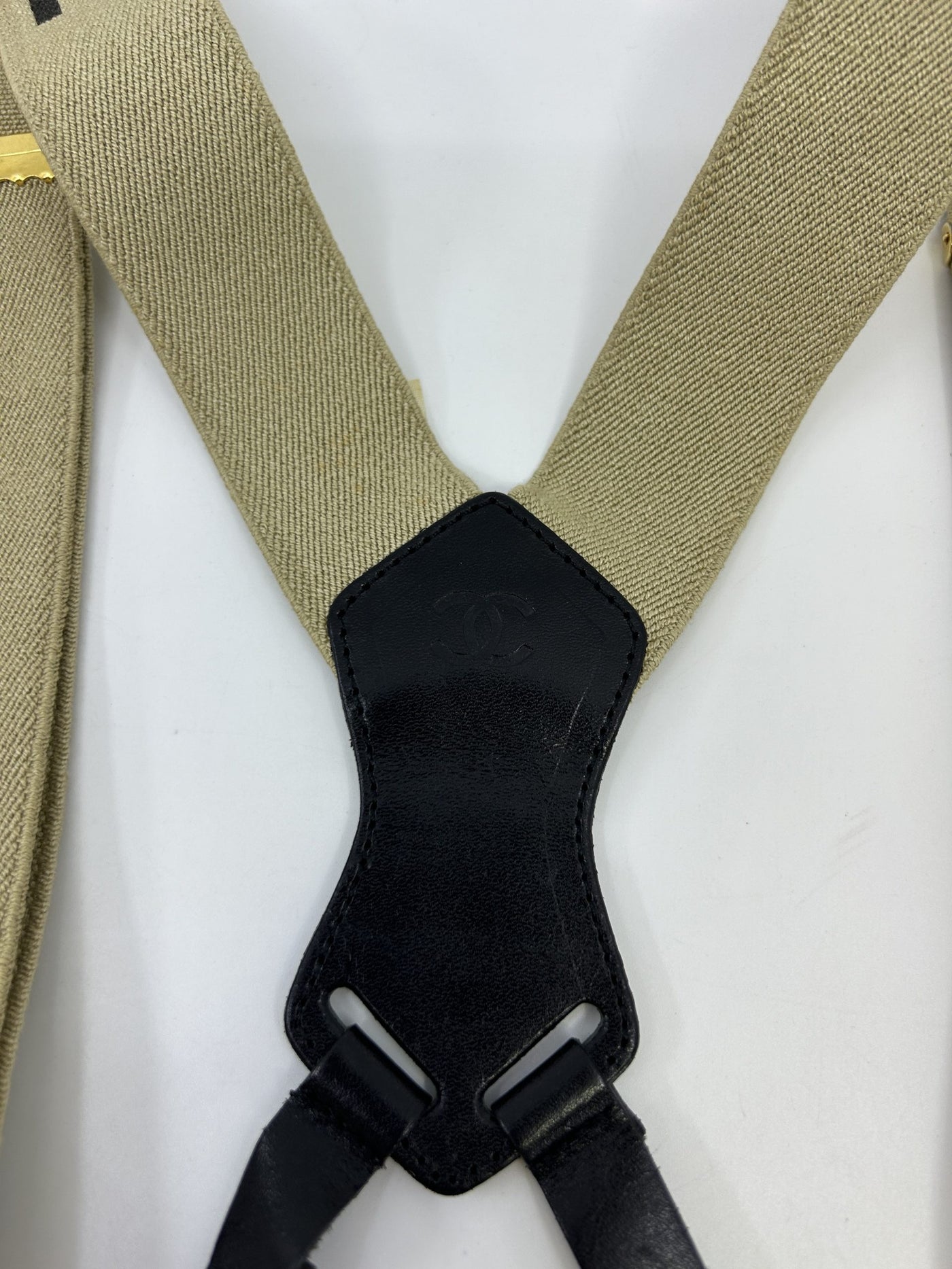 Chanel Vintage 1994 Runway Beige Logo Suspenders