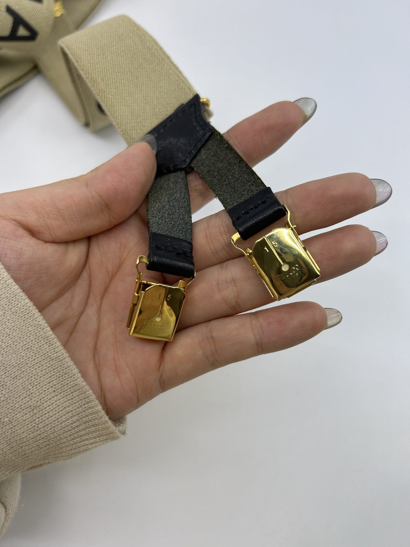 Chanel Vintage 1994 Runway Beige Logo Suspenders