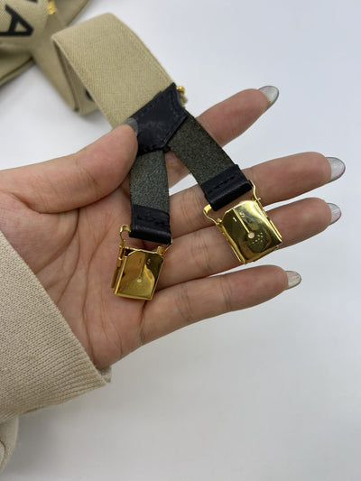 Chanel Vintage 1994 Runway Beige Logo Suspenders