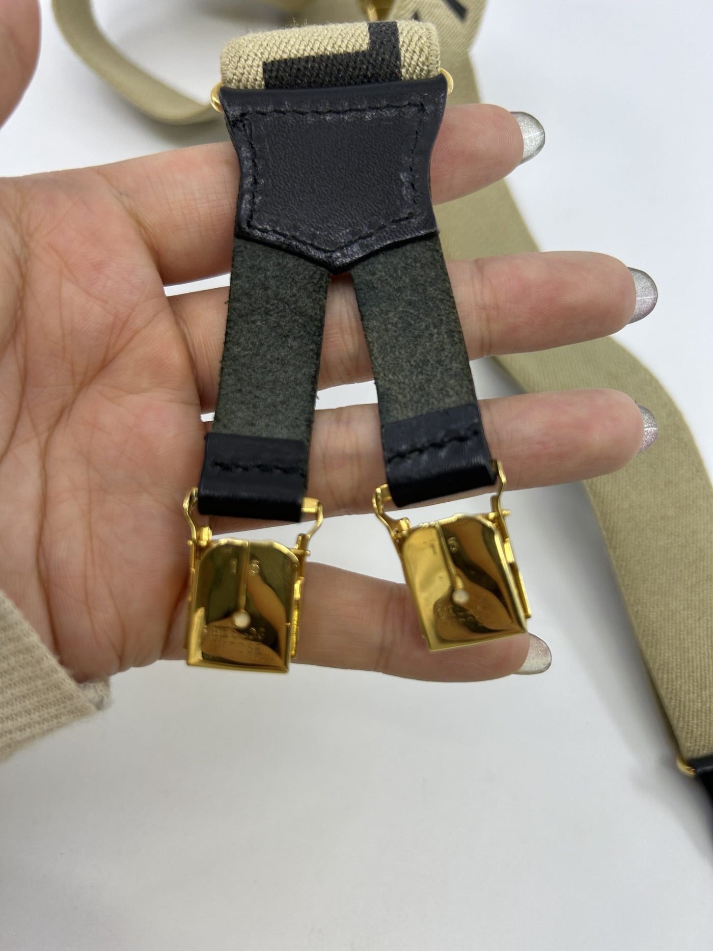 Chanel Vintage 1994 Runway Beige Logo Suspenders