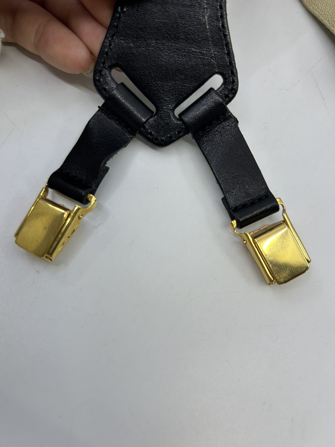 Chanel Vintage 1994 Runway Beige Logo Suspenders