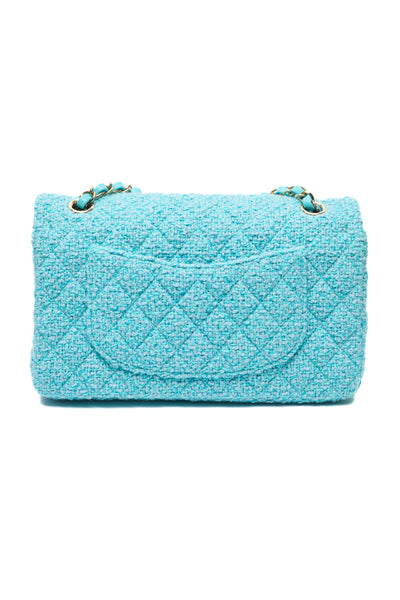 Chanel Teal Tweed Medium Classic Double Flap