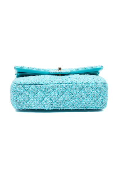 Chanel Teal Tweed Medium Classic Double Flap