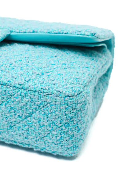 Chanel Teal Tweed Medium Classic Double Flap