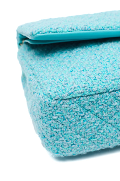 Chanel Teal Tweed Medium Classic Double Flap