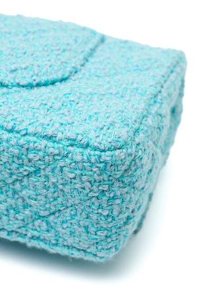 Chanel Teal Tweed Medium Classic Double Flap