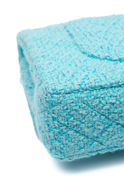Chanel Teal Tweed Medium Classic Double Flap