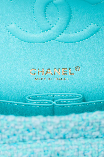 Chanel Teal Tweed Medium Classic Double Flap