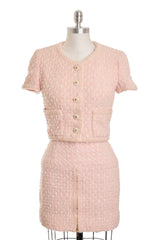 Chanel Vintage 1995 SS Barbie Runway Pink Cropped Tweed Jacket Skirt Suit Set
