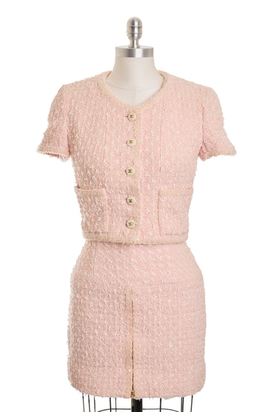 Chanel Vintage 1995 SS Barbie Runway Pink Cropped Tweed Jacket Skirt Suit Set